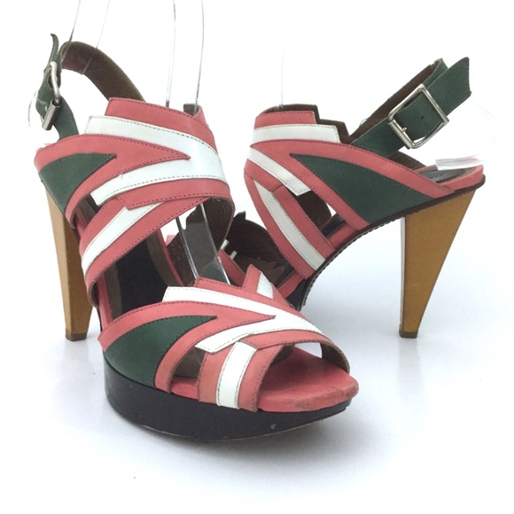 Marni Runway Multi-Color Paneled Leather Platform Sandal Heels - Picture 5 of 17